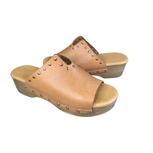 Ancient Greek Sandals Sagini Leather Clogs with Gold Studs Beige EU 39 US 9 - Picture 2 of 13